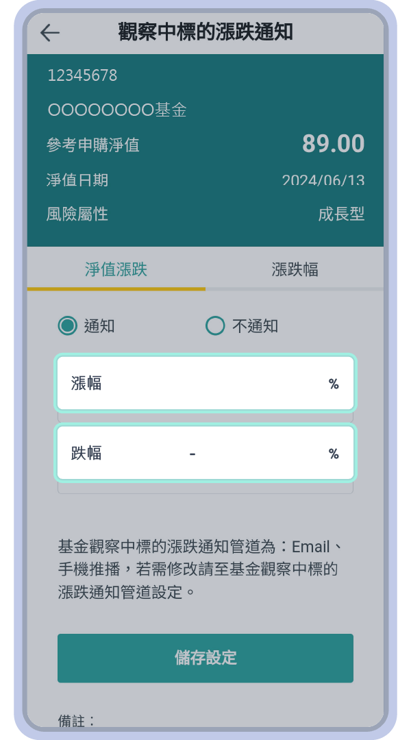 彈性設定，漲跌幅通知