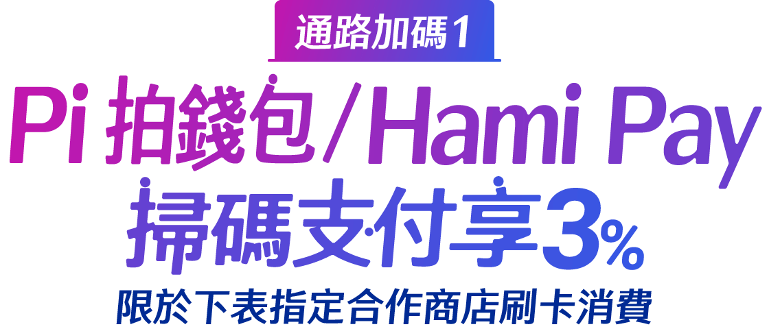 Pi 拍錢包/Hami Pay掃碼支付享3%，限於下表指定合作商店刷卡消費