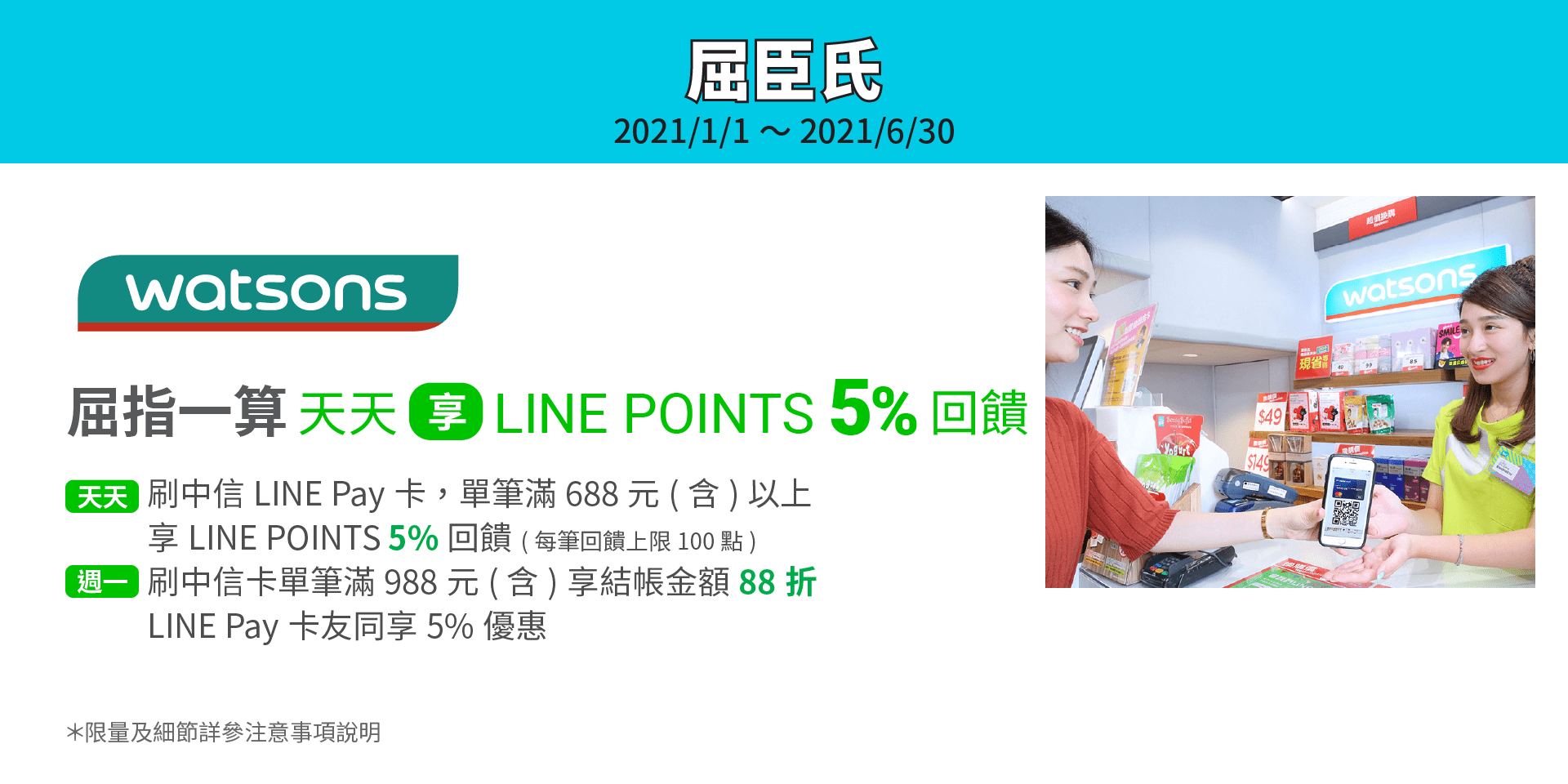 屈臣氏滿額享LINE Points 5%回饋