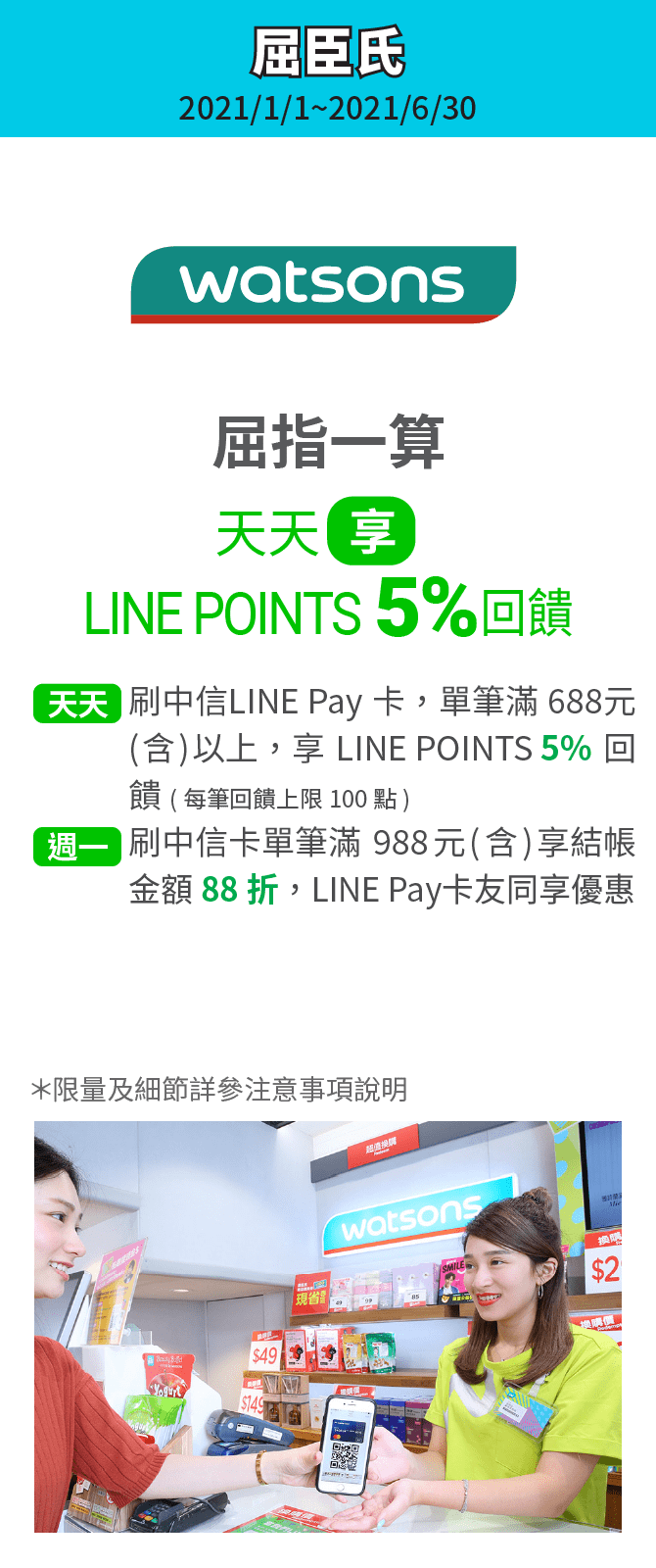 屈臣氏滿額享LINE Points 5%回饋