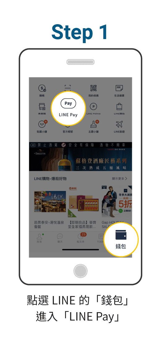 步驟一:點選 LINE 的「錢包」進入「LINE Pay」